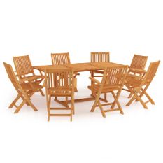 Ensemble de salle à manger de jardin 9 pcs Bois de teck massif 4