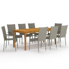 Ensemble de salle à manger de jardin 9 pcs Gris 9