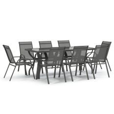 Ensemble de salle à manger de jardin 9 pcs Gris et noir