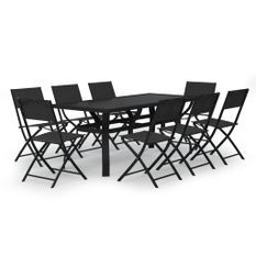 Ensemble de salle à manger de jardin 9 pcs Gris et noir