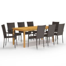 Ensemble de salle à manger de jardin 9 pcs Marron 9