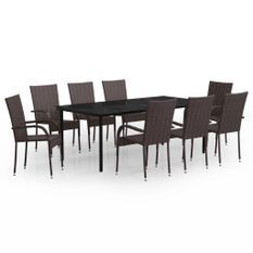 Ensemble de salle à manger de jardin 9 pcs Marron et noir