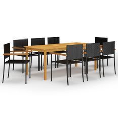 Ensemble de salle à manger de jardin 9 pcs Noir 27