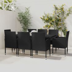 Ensemble de salle à manger de jardin 9 pcs Résine tressée Noir