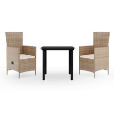 Ensemble de salle à manger de jardin avec coussins 3 pcs Beige