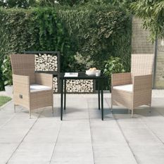Ensemble de salle à manger de jardin avec coussins 3 pcs Beige