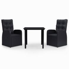 Ensemble de salle à manger de jardin avec coussins 3 pcs Noir