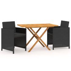 Ensemble de salle à manger de jardin avec coussins 3 pcs Noir 2