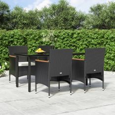 Ensemble de salle à manger de jardin avec coussins 5 pcs Noir