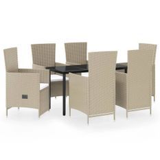 Ensemble de salle à manger de jardin avec coussins 7 pcs Beige 2