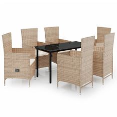 Ensemble de salle à manger de jardin avec coussins 7 pcs Beige 3