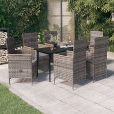 Ensemble de salle à manger de jardin avec coussins 7 pcs Gris 2