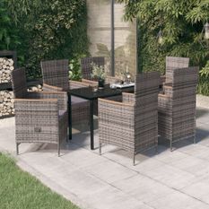 Ensemble de salle à manger de jardin avec coussins 7 pcs Gris