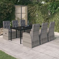 Ensemble de salle à manger de jardin avec coussins 7 pcs Gris