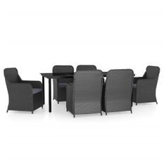 Ensemble de salle à manger de jardin avec coussins 7 pcs Noir 12