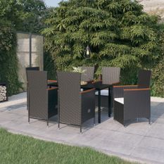 Ensemble de salle à manger de jardin avec coussins 7 pcs Noir 6