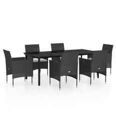 Ensemble de salle à manger de jardin avec coussins 7 pcs Noir 16