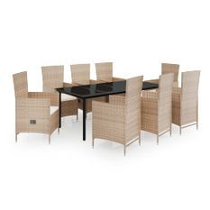 Ensemble de salle à manger de jardin avec coussins 9 pcs Beige