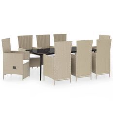 Ensemble de salle à manger de jardin avec coussins 9 pcs Beige 2