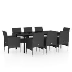 Ensemble de salle à manger de jardin avec coussins 9 pcs Noir 2