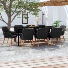 Ensemble de salle à manger de jardin avec coussins 9 pcs Noir
