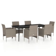 Ensemble de salle à manger de jardin coussins 7 pcs Beige/noir