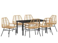 Ensemble de salle à manger pour jardin 7 pcs Marron polyrotin