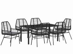 Ensemble de salle à manger pour jardin 7 pcs Noir polyrotin