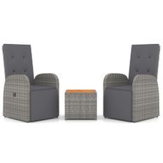 Ensemble de salon de jardin 3 pcs gris poly rotin et acacia