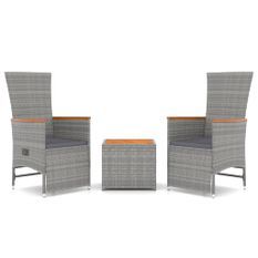 Ensemble de salon de jardin 3 pcs gris poly rotin et acacia