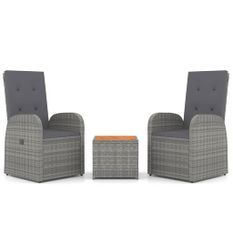 Ensemble de salon de jardin 3 pcs gris poly rotin et acacia