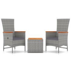 Ensemble de salon de jardin 3 pcs gris poly rotin et acacia