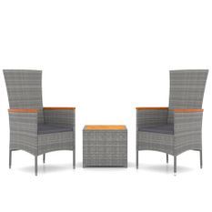 Ensemble de salon de jardin 3 pcs gris poly rotin et acacia