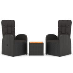 Ensemble de salon de jardin 3 pcs noir poly rotin et acacia