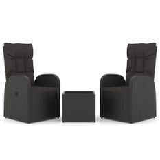 Ensemble de salon de jardin 3 pcs noir poly rotin et acier