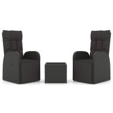 Ensemble de salon de jardin 3 pcs noir poly rotin et acier