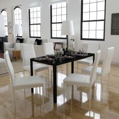 Ensemble de table à manger 7 pcs noir et blanc