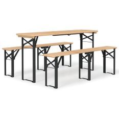 Ensemble de tables à bière pliantes 3 pcs bois massif de sapin