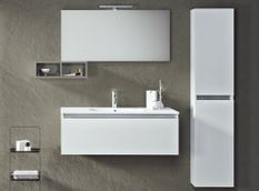 Ensemble meuble de salle de bain 1 tiroir 1 colonne blanc mat et miroir à LED Teph L 100 cm