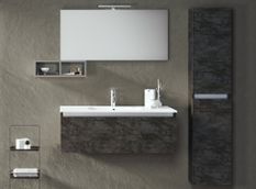 Ensemble meuble de salle de bain 1 tiroir 1 colonne gris oxyde et miroir à LED Teph L 100 cm