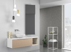 Ensemble meuble de salle de bain 1 tiroir blanc et chêne et miroir Catan L 135 cm