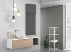 Ensemble meuble de salle de bain 1 tiroir blanc et chêne pierre grise et miroir Catan L 135 cm