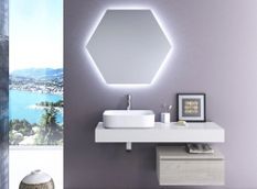 Ensemble meuble de salle de bain 1 tiroir blanc et gris clair et miroir à LED Kyo L 120 cm