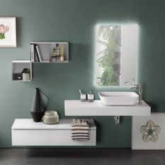 Ensemble meuble de salle de bain 1 tiroir blanc et miroir lumineux Kyo L 120 cm