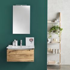 Ensemble meuble de salle de bain 1 tiroir bois chêne clair et miroir lumineux Teph L 70 cm