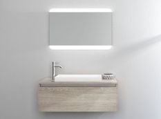 Ensemble meuble de salle de bain 1 tiroir bois clair et miroir à LED Teph L 100 cm