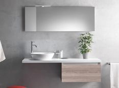 Ensemble meuble de salle de bain 1 tiroir bois clair et miroir à LED Teph L 140 cm