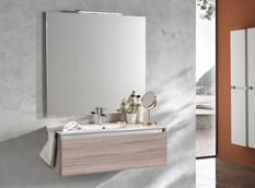 Ensemble meuble de salle de bain 1 tiroir bois clair et miroir lumineux Teph L 100 cm