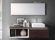 Ensemble meuble de salle de bain 1 tiroir bois foncé avec étagère et miroir à LED Teph L 140 cm