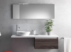 Ensemble meuble de salle de bain 1 tiroir bois foncé et miroir à LED Teph L 140 cm